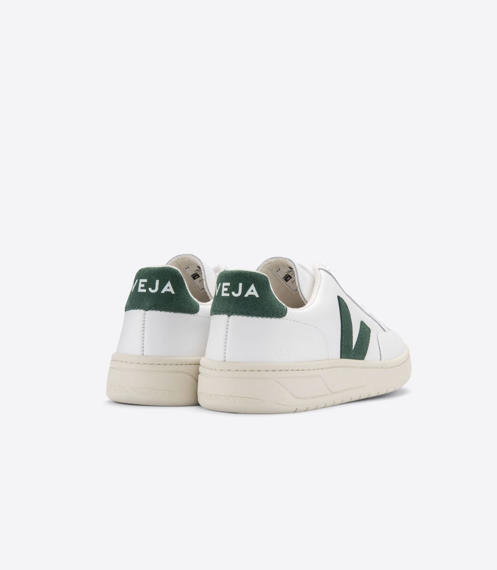 Veja Trainers Mens White/Green - V-12 Leather - WIAH-23590